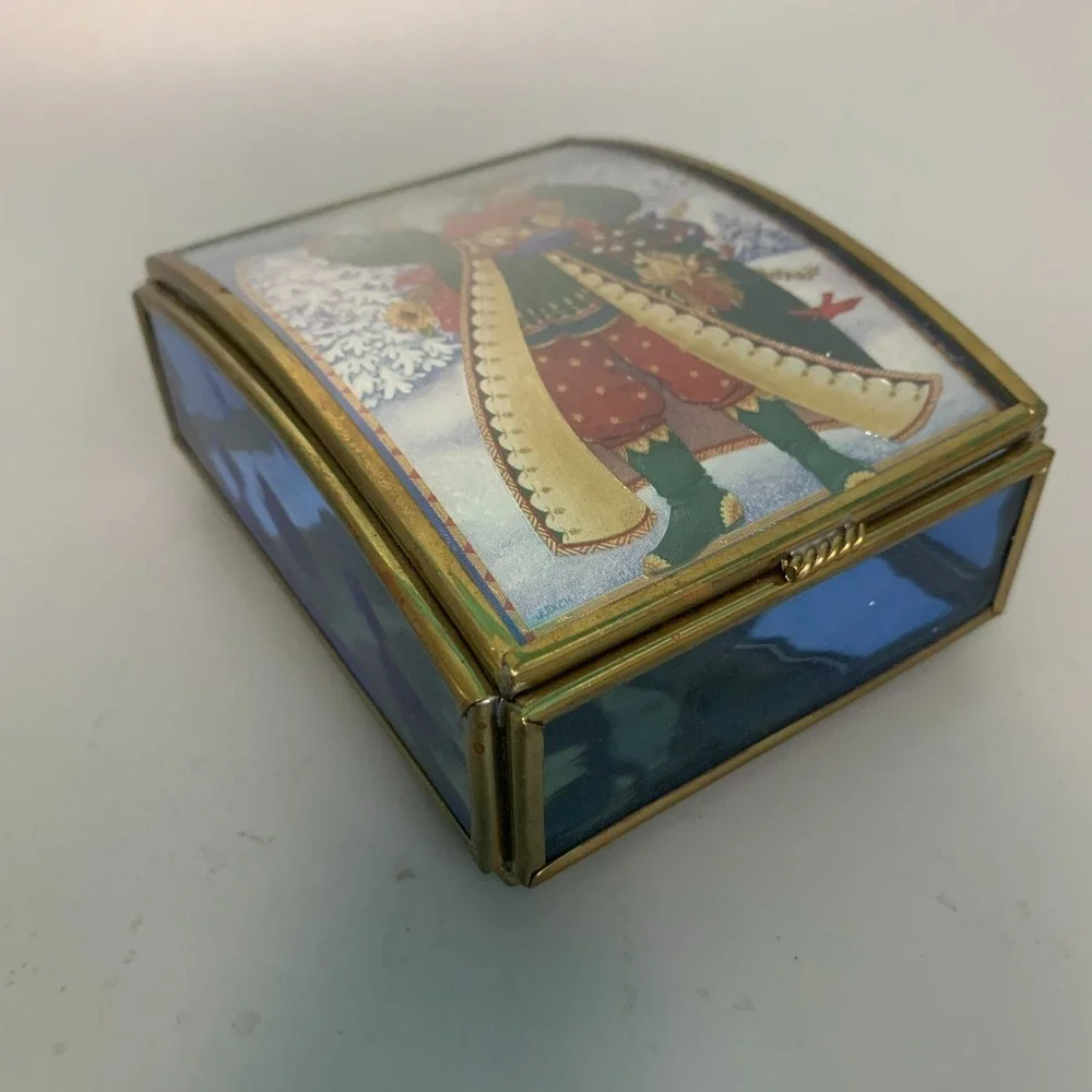 Via Vermont Thomas Cathey Stained Glass Trinket Box Santa Christmas 1993 Vintage